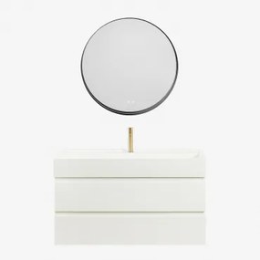 Conjunto De Móvel De Casa De Banho Suspenso Em Madeira E Folha De Freixo Com Lavatório Integrado Ona Branco & Redondo Led - Sklum