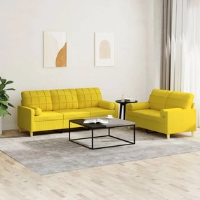 vidaXL 2 pcs conjunto de sofás com almofadas tecido amarelo-claro