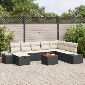 Conjunto de Sofá de Jardim com 9 Peças e Almofadas Preto em Rattan