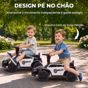 Carro Andador de Polícia para Crianças 18-36 Meses com Luz, Música e Arrumação 65x29,5x36 cm Preto