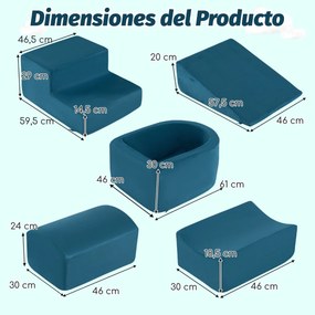 Conjunto de escalada e rampa de 5 peças para crianças Blocos de construção de esponja com piscina de bolas (NÃO INCLUIDAS) Capa lavável Criativo Azul