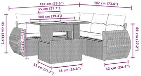 6 pcs conj. sofás jardim com almofadões vime PE cinzento-claro