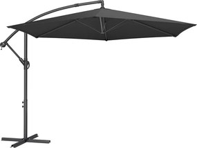 Guarda-sol de 350 cm com manivela para abrir e fechar com base cruzada, cinzento