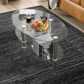 Mesa de centro para sala de jantar Mesa de centro para sala de estar Mesa de centro de vidro temperado com 3 camadas de arrumação 89 x 51 x 45,5 cm