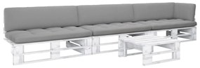 4 pcs conj. lounge paletes + almofadões pinho impregnado branco