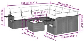 9 pcs conjunto de sofás p/ jardim com almofadões vime PE bege