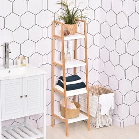 Kleankin Prateleira para Banheiro com 5 níveis de Estrutura em Bambu Pinho 35x36x138.5cm Branco