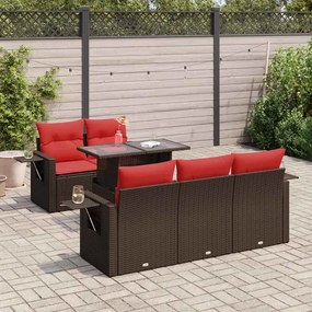 6 pcs conjunto sofás jardim com almofadões PE/acácia cinzento