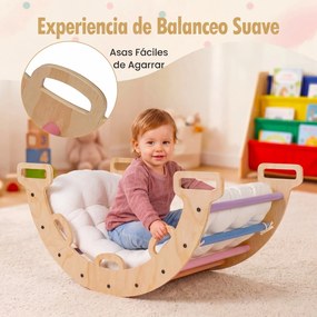 Arco de escalada 3 em 1 bebés Montessori em madeira com almofada e baloiço para interior, a partir de 1 ano, 81 x 48,5 x 38,5 cm, Multicolor
