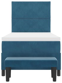 Cama Box Spring com Colchão &amp; Banco Azul Escuro 90x200 cm Veludo