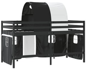 Cama alta criança c/ túnel 90x200 cm pinho maciço branco/preto