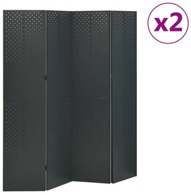 vidaXL Divisórias/biombos com 4 painéis 2 pcs aço 160x180 cm antracite