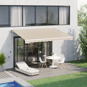 Toldo Manual 395x245 cm Toldo de Varanda Pátio com Manivela de Alumínio e Tecido de Poliéster 280 g/m² Bege