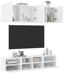 5 pcs móveis de parede p/ TV derivados de madeira branco