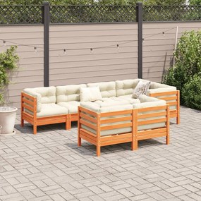 7pcs conj. sofás jardim c/ almofadões pinho maciço castanho mel