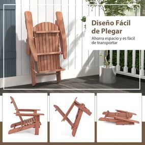 Cadeira Adirondack dobrável de madeira com encosto e apoios de braços Carga 180 Kg exterior  Pátio relvado Castanho