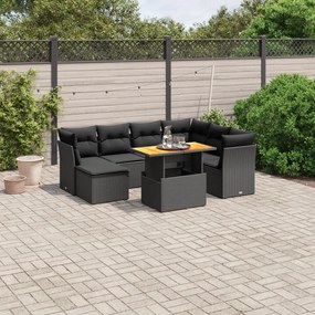 vidaXL 8 pcs conjunto sofás de jardim com almofadões vime PE preto