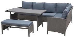 Outsunny Conjunto de 4 Peças de Móveis e Vime com Almofadas Acolchoadas com 2 Sofás 1 Banco e 1 Mesa de Vidro Temperado Cinza