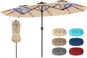 Guarda-sol duplo resistente, 400 x 210 cm (BASE NÃO INLCUIDA), com 108 luzes LED solares, manivela fácil de utilizar e 12 varas de metal, para jardim,