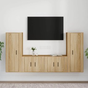 Conjunto móveis de TV 4 pcs madeira processada carvalho sonoma