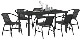 Conjunto de Jantar de Jardim com 7 Peças em Rattan Preto