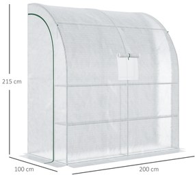 Estufa Pequena Estufa de Exterior com Janelas Prateleiras de 3 Níveis Estufa para Cultivo de Plantas Flores 200x100x215 cm Branco