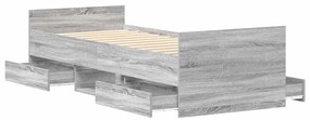 Estrutura de cama c/ painéis de cabeceira e pés cinzento sonoma