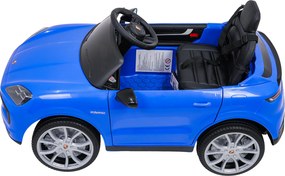 Carro elétrico para Crianças 2 a 5 anos 12V Porsche Cayenne, Rodas de espuma EVA, Controlo Remoto, assento Couro ecológico preto Azul