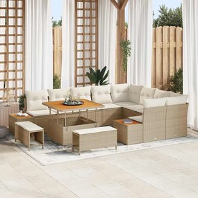Conjunto de Sofás de Jardim vidaXL com 12 Peças e Almofadas em Rattan Sintético Bege