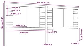 Cabeceira de cama 146x4x100 cm pinho maciço cinzento