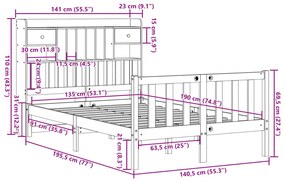 Cama com estante sem colchão 135x190 cm pinho maciço