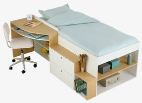 Cama 90x190cm combinada com secretária e arrumação Teen, para criança branco