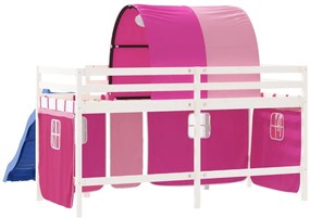 Cama alta para criança com túnel 80x200 cm pinho maciço rosa