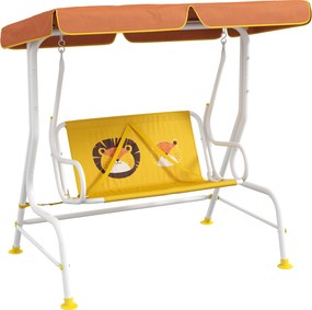 Outsunny Balanço de Jardim Exterior Balanço de Jardim Infantil de 2 Lugares com Padrão de Leão Carga 60 kg 110x70x110 cm Amarelo | Aosom Portugal