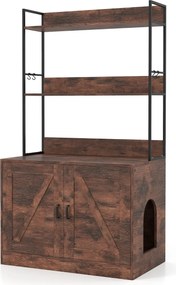 Móvel para caixa de areia para gatos (NÃO INCLUIDA) 80 x 48 x 145 cm com estantes de 3 níveis 4 ganchos Armário com 2 portas sala estar castanho