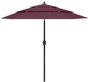 vidaXL Guarda-sol de jardim 3 camadas c/ poste de alumínio 2,5 m bordô