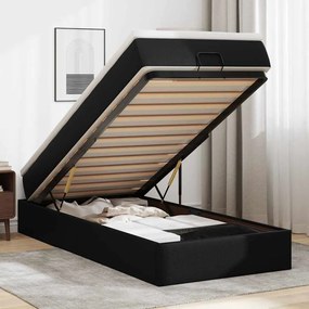 Estrutura de cama otomana com colchão preto couro falso