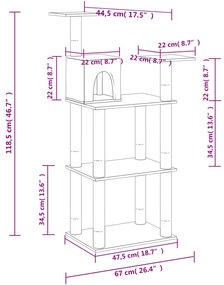 Árvore p/ gatos postes arranhadores sisal 118,5 cm cinza-claro
