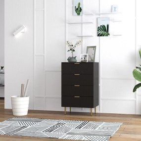 Cómoda de 4 gavetas 60 x 40 x 96 cm, móvel de arrumação moderno para quarto com puxadores e pés dourados, preto
