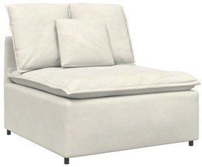 Sofá modular com pufes e almofadas veludo creme