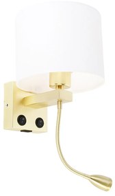 Candeeiro de parede dourado com USB e abajur branco 18 cm - Brescia Combi Moderno