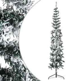 vidaXL Meia árvore de Natal fina com flocos de neve 180 cm