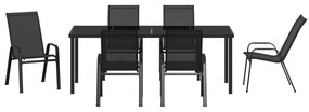 Conjunto de Jantar de Jardim de 7 Peças Preto Textilene e Aço