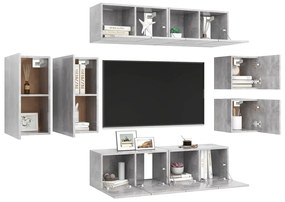 8 pcs conjunto de móveis de TV derivados madeira cinza cimento