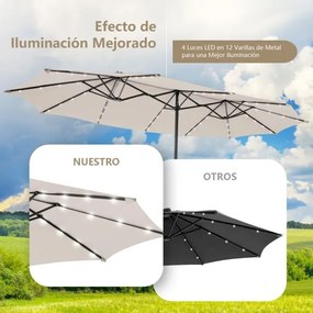 Guarda-sol Jardim dupla face de 470 cm com 48 luzes LED Painel solar de carregamento automático Sistema de manivela Bege