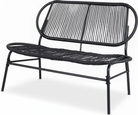 Banco de jardim para 2 pessoas com assento e encosto em rattan PE 118 x 68 x 79 cm, Estrutura metálica, design com ripas, para terraço ou alpendre, Pr