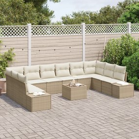 Conjunto de Sofá de Jardim de 11 Peças com Almofadas Castanho Poli Rat