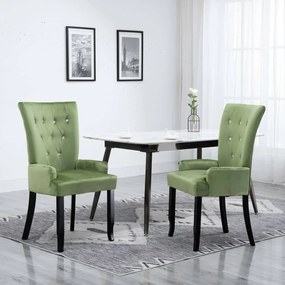 Cadeira de jantar com apoio de braços 2 pcs veludo verde-claro