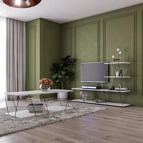 Conjunto de Mobiliário de Sala Basak – Branco e Preto – TV Stand 150x9