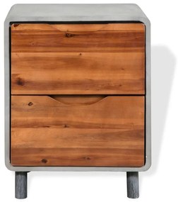 Mesa de cabeceira em betão e madeira acácia maciça 40x30x50 cm